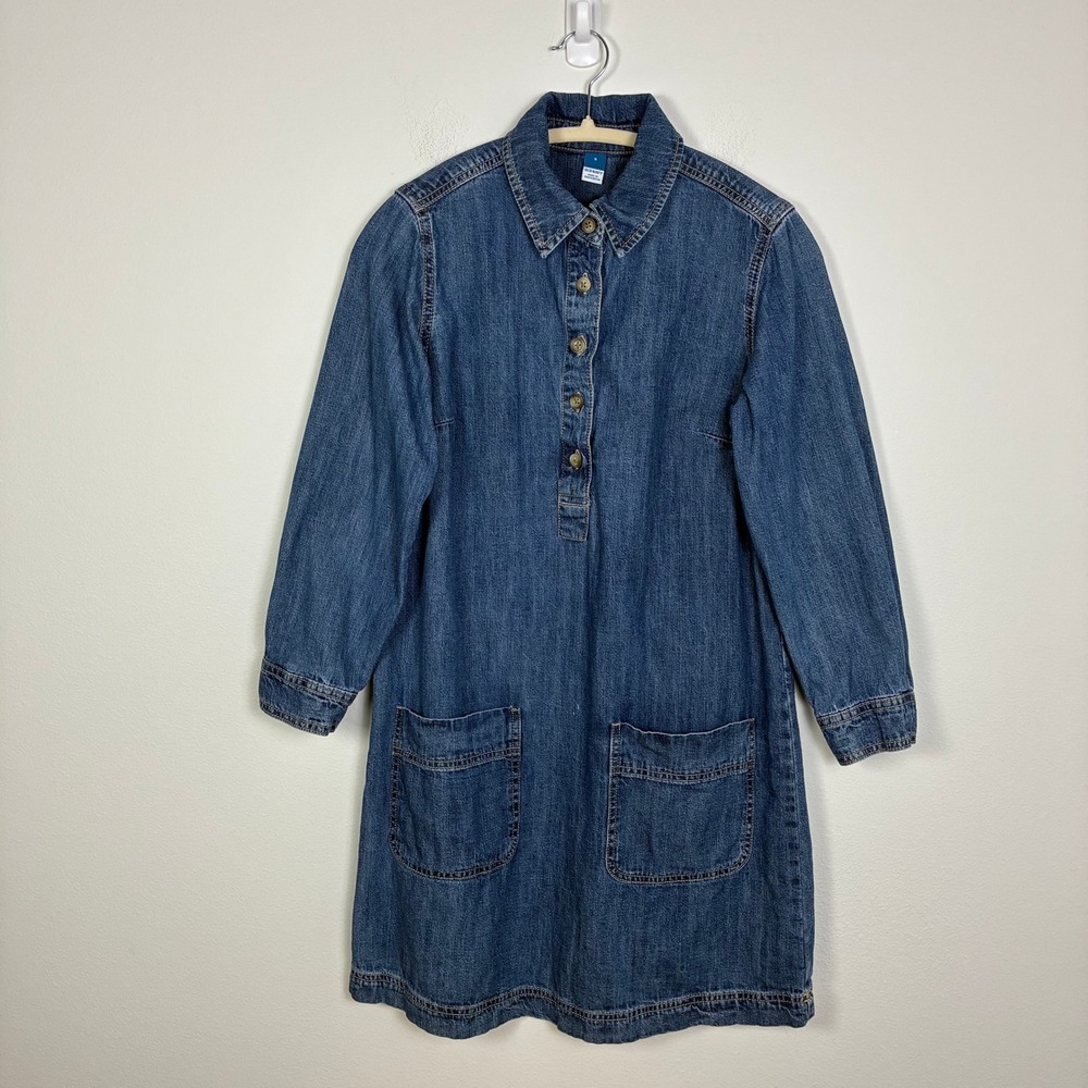Old Navy Denim Long Sleeve Button Front Shift Mini Dress Women's S Pockets